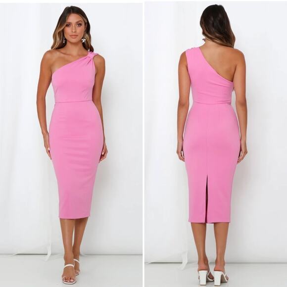 Hello Molly Dresses & Skirts - Hello Molly One-Shoulder Midi Dress in Pink